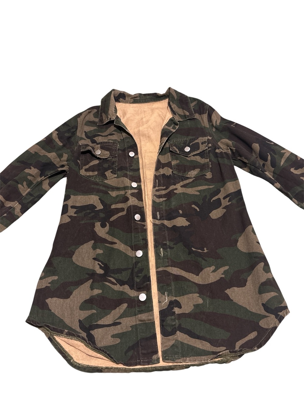 SHEIN Green Camo Jacket with Tan Sherpa Interior